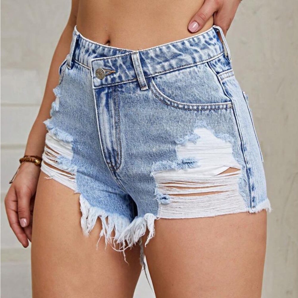 Raw hem denim shorts
